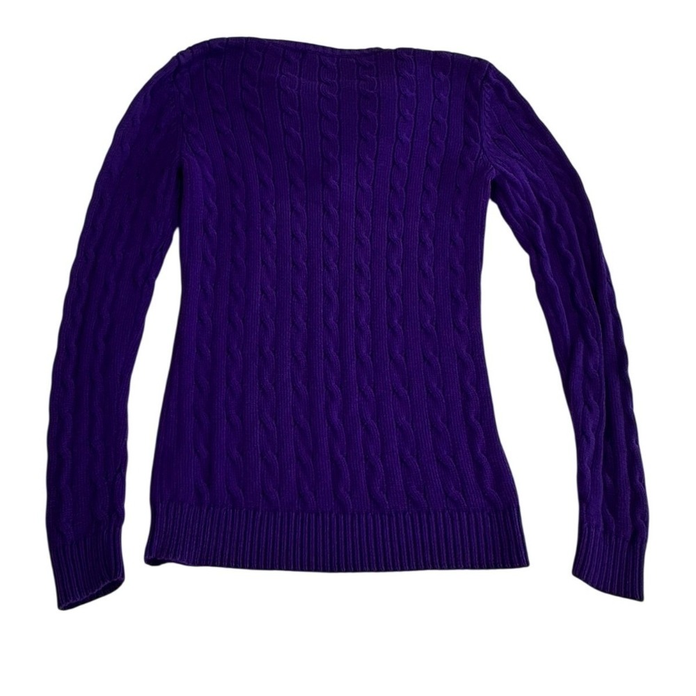 Lauren Ralph Lauren Purple Cable Knit Split Neck Sweater Womens - Small - Picture 3 of 5